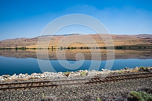 Columbia River and railroad tracks