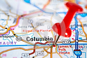 Columbia, South Carolina,Richland, Lexington road map with red pushpin, city in the United States of America photo