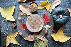 Columbian coffee with autumn decoration