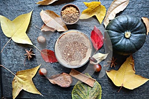 Columbian coffee with autumn decoration photo