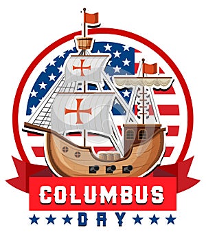 Columbus day banner with flagship on American flag