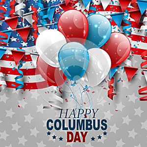 Columbus day design with USA national flag, falling confetti, and ringlets.