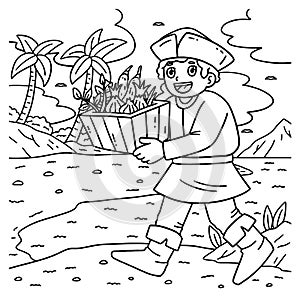 Columbus Day Explorer with Box of Spices Coloring
