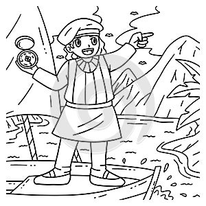 Columbus Day Explorer with Compass Coloring Page
