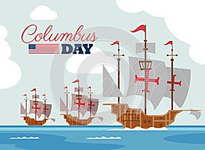 columbus day lettering postcard