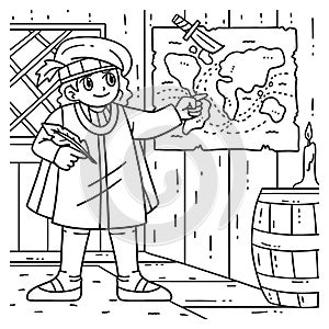 Columbus Day Man Charting Map Coloring Page