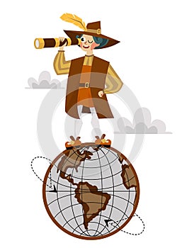 Columbus Day poster with Columb on globe