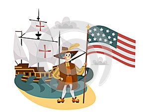 Columbus Day poster with Columb and Santa Maria