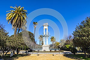 Columbus Monument in Jardines de Murillo, Seville, Spain