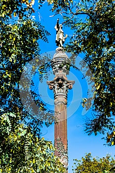 The Columbus Monument Mirador de Colom, a monument to Christopher Columbus in Barcelona, Spain