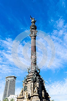 The Columbus Monument Mirador de Colom, a monument to Christopher Columbus in Barcelona, Spain