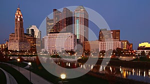 Columbus, Ohio city center at dusk