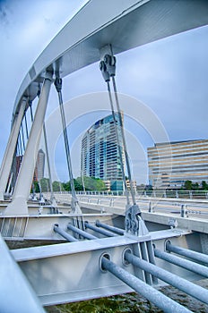 Columbus, Ohio skyline reflected in the Scioto River. Columbus i