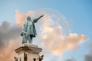 Columbus Statue and Cathedral, Parque Colon, Santo Domingo. Dominican Republic. photo