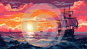 Columbus Sunset In 1990s: A Pixel Art Illustration