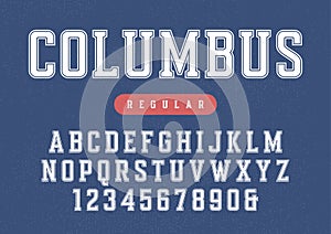 Columbus vector condensed retro sports typeface, uppercase letters and numbers, alphabet, font, typography.