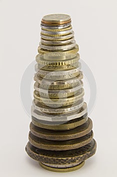 Column of coins in the form of a Christmas tree