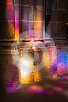 Column in colored stainded glass light