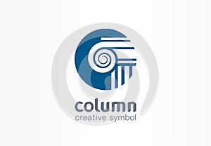 Column creative symbol concept. Capital antique pillar abstract business architect order logo. Ancent museum, bank