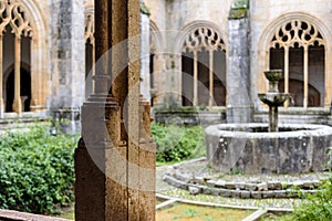 Column in the courtyard of the cloister of the Monastery of Santo Domingo de Silos in Burgos, Spain photo