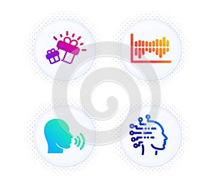 Column diagram, Human sing and Gift icons set. Artificial intelligence sign. Vector