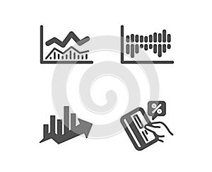 Column diagram, Trade infochart and Growth chart icons. Credit card sign. Vector