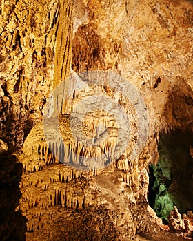 A Column and Flowstone in Carlsbad Caverns