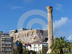 Column in front of the Acropolis of Athens