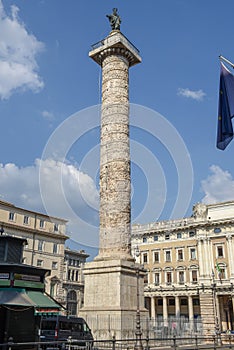 Column in front of Chigi Governament Palace at Rome, Italy
