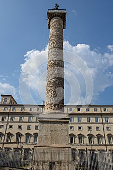 Column in front of Chigi Governament Palace at Rome, Italy