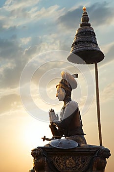 Column of King Bhupatindra Malla in the central square of Bhaktapur. Nepal.