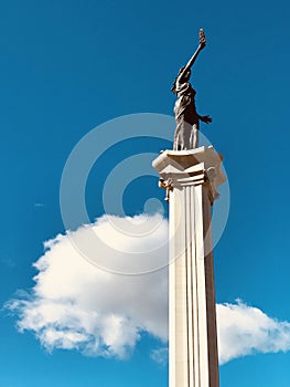 The column of Lady Victory in Irpin, Ukraine in glorious September sunshine - Kyiv - Ukraine - Irpin photo