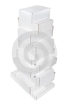 Column made of white cardboard boxes