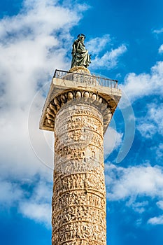 The Column of Marcus Aurelius in Piazza Colonna, Rome, Italy