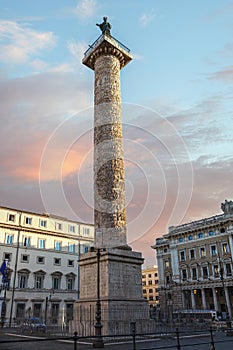 Column of Marcus Aurelius(Colonna di Marco Aurelio) on Square Column. Rome photo