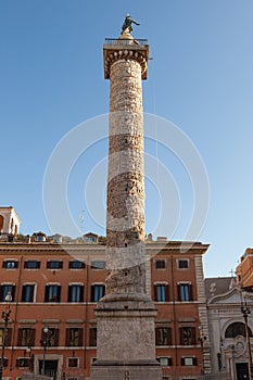 The Column of Marcus Aurelius Columna Centenaria Divorum Marci et Faustinae or Colonna di Marco Aurelio. photo