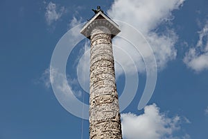 The Column of Marcus Aurelius located in the Piazza Colonna in Rome.