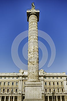 The Column of Marcus Aurelius in Piazza Colonna, Rome, Italy