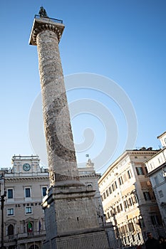 Column of Marcus Aurelius a in Piazza Colonna. Rome, Italy