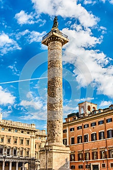 The Column of Marcus Aurelius in Piazza Colonna, Rome, Italy