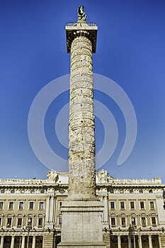The Column of Marcus Aurelius in Piazza Colonna, Rome, Italy
