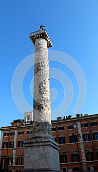 column of marcus aurelius in Piazza Colonna in Rome Italy