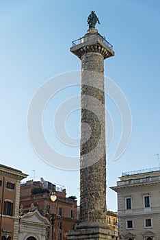 The Column of Marcus Aurelius in Piazza Colonna, Rome, Italy.