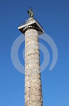 Column of Marcus Aurelius and Statue of Saint Paul in Rome