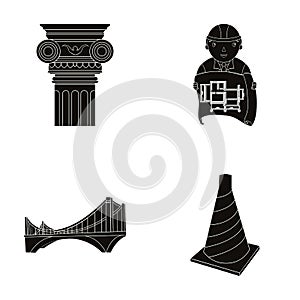 Column, master with drawing, bridge, index cone. Architecture set collection icons in black style vector symbol stock