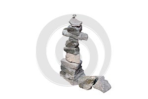 A column of pebbles among the ancient ruins. ÃÂ¡olumn of stones. Isolated. White background