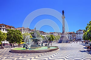 Column Pedro IV Fountain Rossio Square Lisbon Portugal