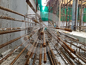 Column reinforcing steel in reinforce concrete structure.