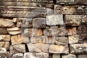 Column ruins at Angkor site, Cambodia