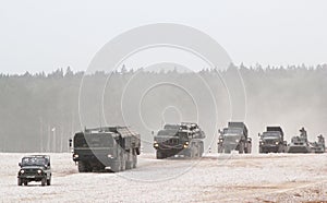 A column of Russian armored vehicles at the demonstration